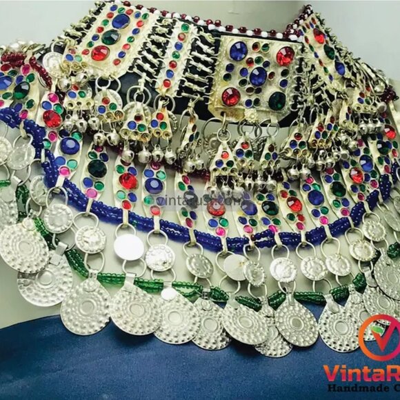 Kuchi Choker Necklace, Kuchi Tribal Multicolor Necklace, Handmade Statement Boho - Picture 4 of 9